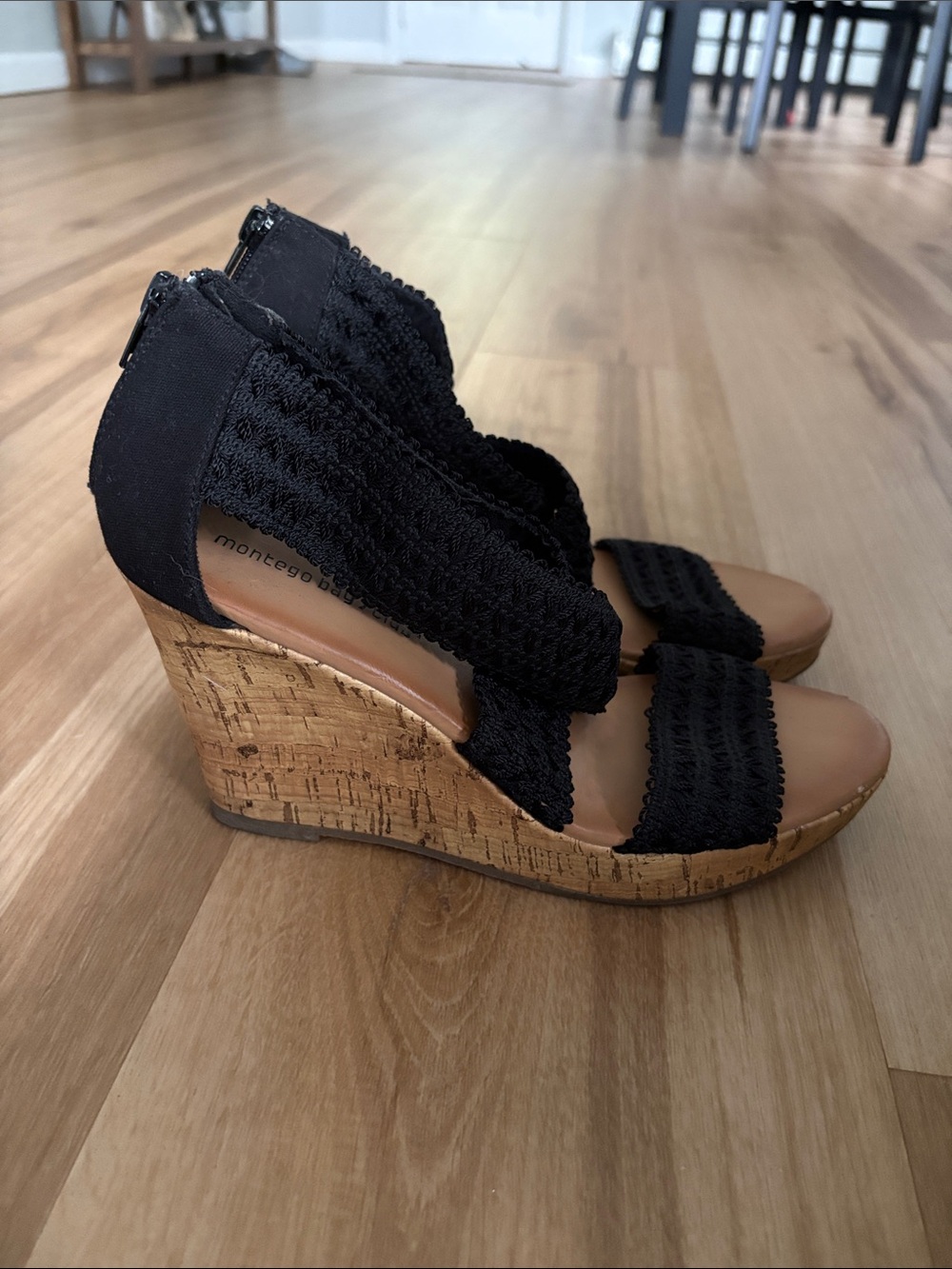Montego Bay Club Black Lace Wedge Sandals